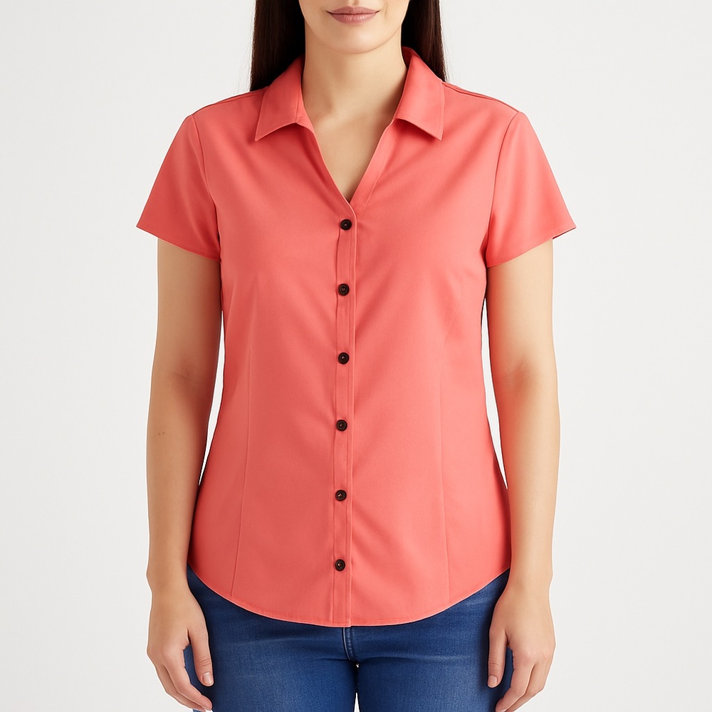 Cato Coral Button Down Blouse Small Short Sleeve Collared Top
